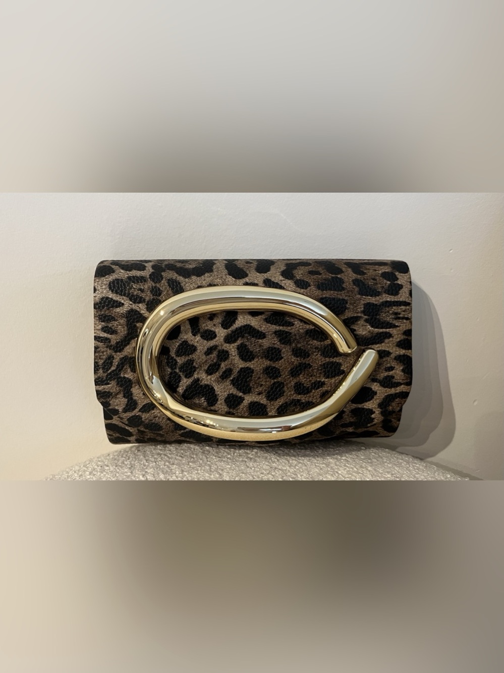 Leopard Print Clutch with Gold-Tone Handle